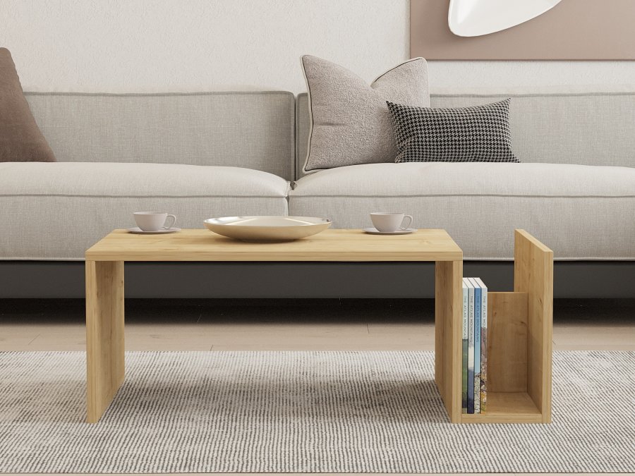 NORDVRK Memo sofabord, m. 2 rum, rektangulr - safir eg melamin (86,8x50)