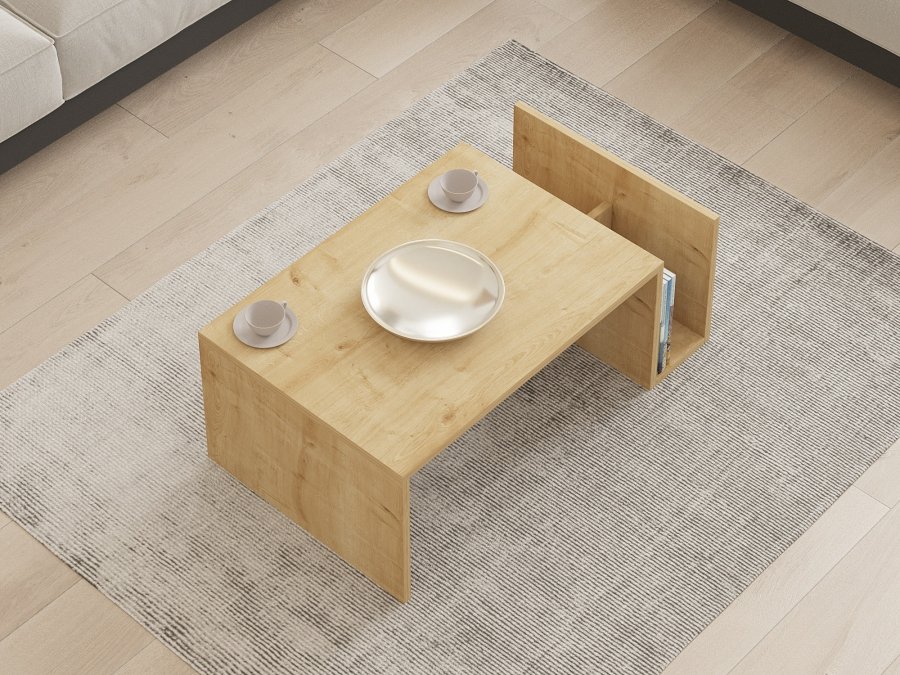 NORDVRK Memo sofabord, m. 2 rum, rektangulr - safir eg melamin (86,8x50)