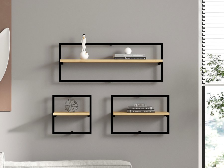 NORDVRK Yeso vegghylle - safir melamin (sett med 3)