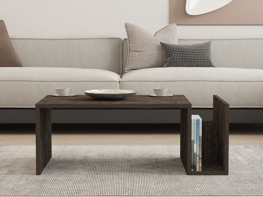 NORDVRK Memo sofabord, m. 2 rum, rektangulr - antracit melamin (86,8x50)