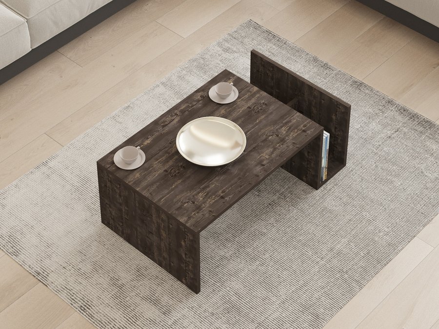 NORDVRK Memo sofabord, m. 2 rum, rektangulr - antracit melamin (86,8x50)