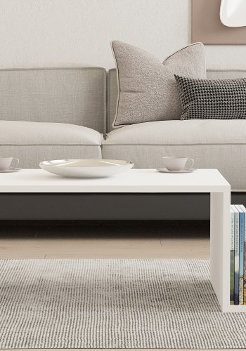 NORDVRK Memo salongbord, med 2 rom - rektangulr - hvit melamin (86,8x50)