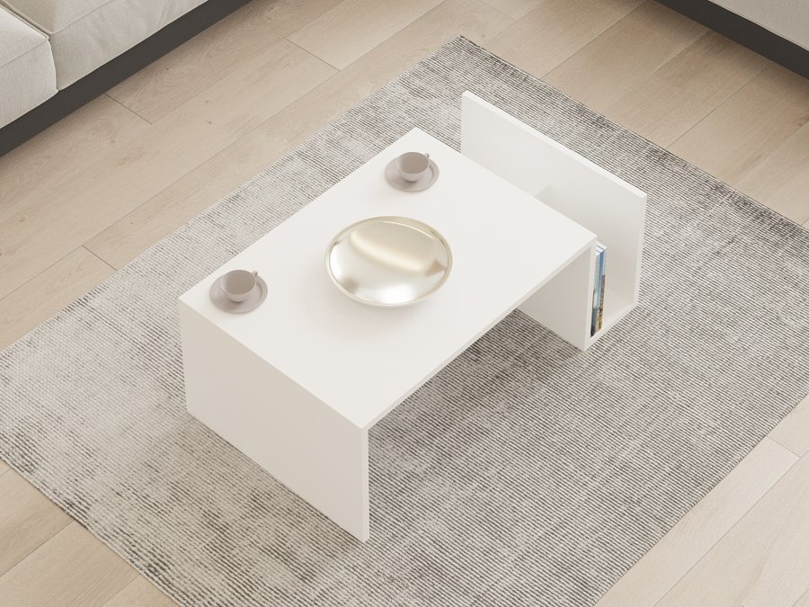 NORDVRK Memo salongbord, med 2 rom - rektangulr - hvit melamin (86,8x50)