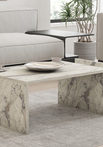 NORDVRK Memo salongbord, med 2 rom - rektangulr - hvit freesia marmor melamin (86,8x50)