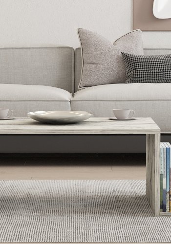 NORDVRK Memo salongbord, med 2 rom - rektangulr - hvit freesia marmor melamin (86,8x50)