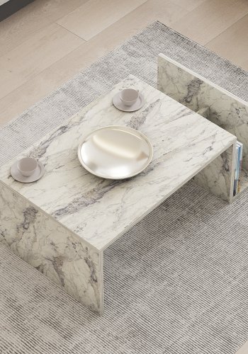 NORDVRK Memo salongbord, med 2 rom - rektangulr - hvit freesia marmor melamin (86,8x50)