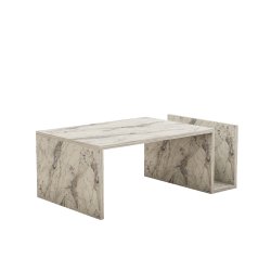 NORDV�RK Memo Couchtisch, m. 2 F�chern - rechteckig - Melamin aus wei�em Freesia-Marmor (86,8 x 50)