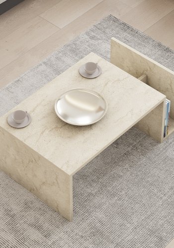 NORDVRK Memo salongbord, med 2 rom - rektangulr - travertin melamin (86,8x50)