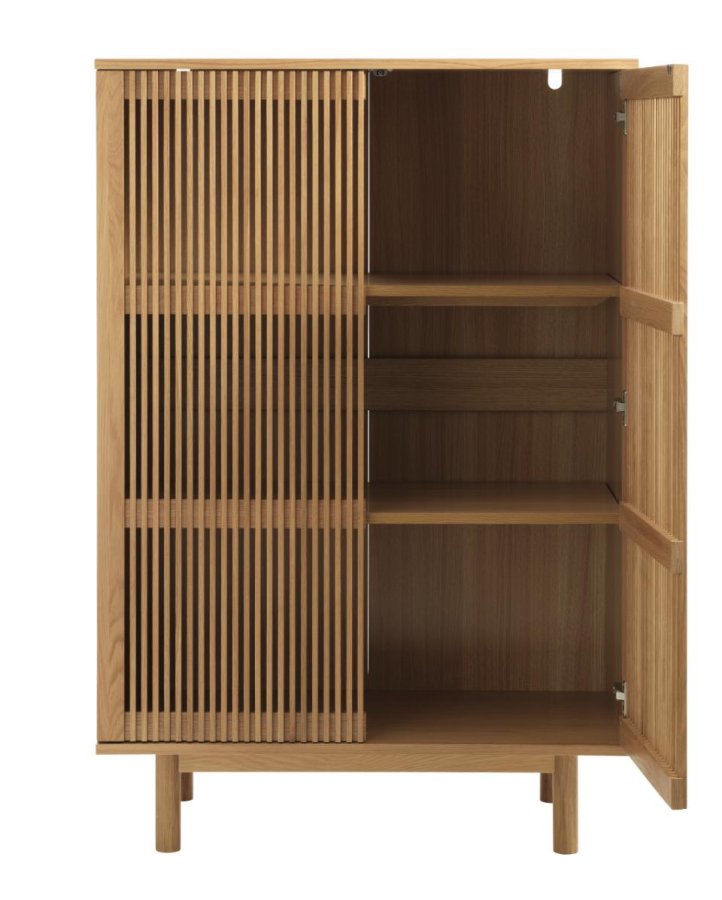 Tiber skab, m. 2 l�ger og 2 hylder - natur egetr�sfin�r (H:140)