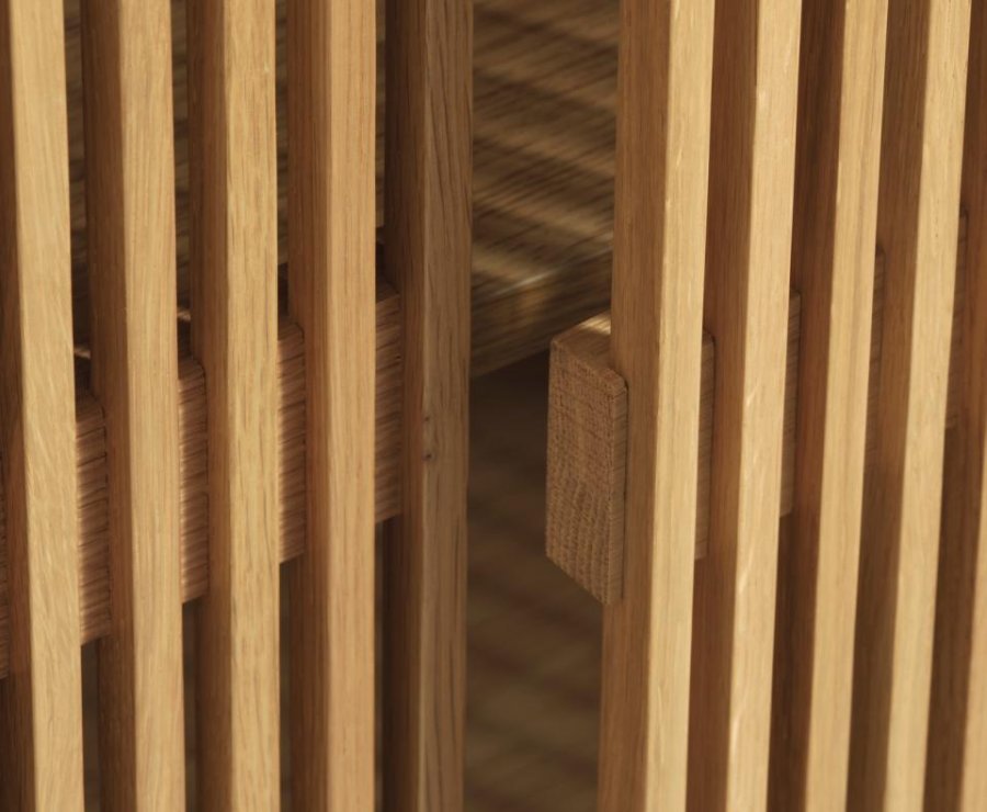 Tiber skab, m. 2 l�ger og 2 hylder - natur egetr�sfin�r (H:140)