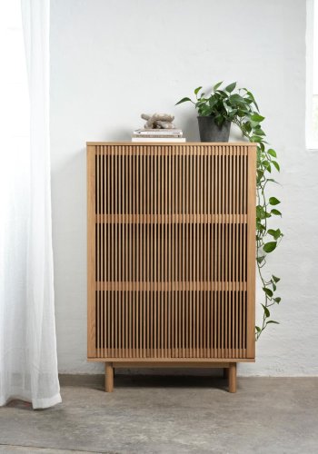 Tiber skab, m. 2 l�ger og 2 hylder - natur egetr�sfin�r (H:140)