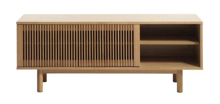 Tiber TV-bord, m. 2 l�ger og 2 hylder - natur egetr�sfin�r (143x40)