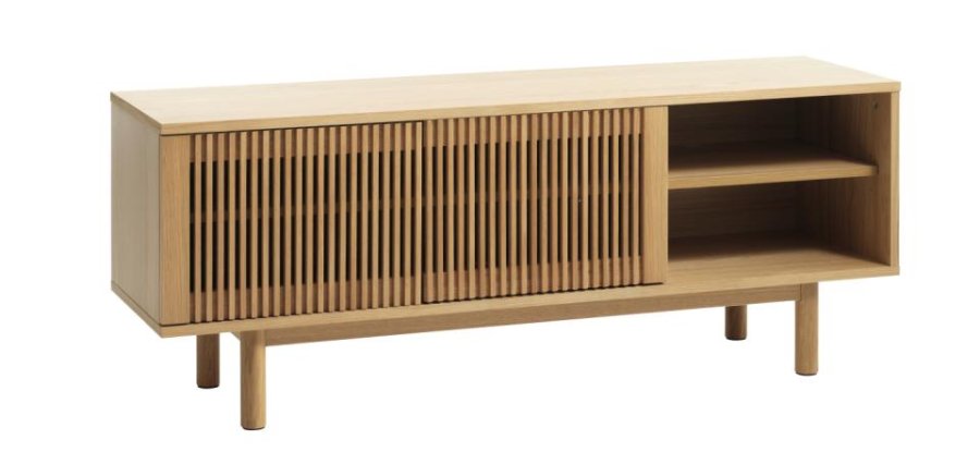 Tiber TV-bord, m. 2 l�ger og 2 hylder - natur egetr�sfin�r (143x40)