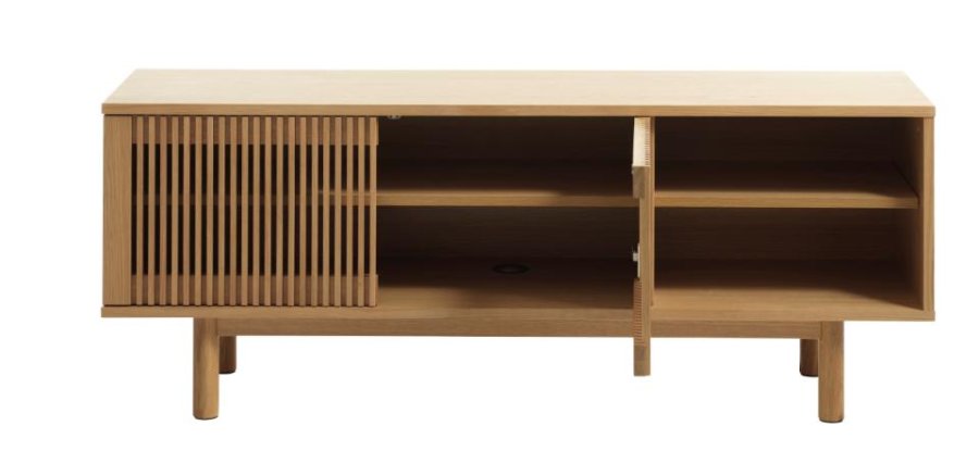 Tiber TV-bord, m. 2 l�ger og 2 hylder - natur egetr�sfin�r (143x40)