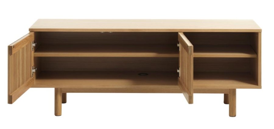 Tiber TV-bord, m. 2 l�ger og 2 hylder - natur egetr�sfin�r (143x40)