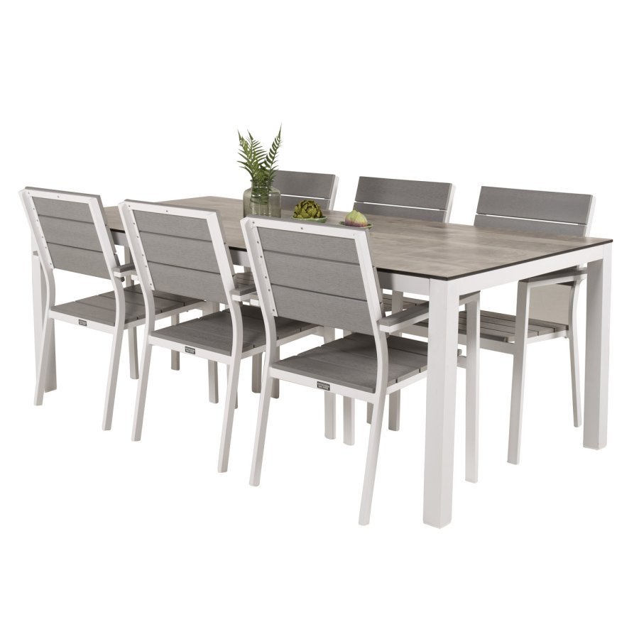 VENTURE DESIGN havest, m. Llama bord (205x100) og 6 Levels stole, m. armln - laminat/alu/aintwood