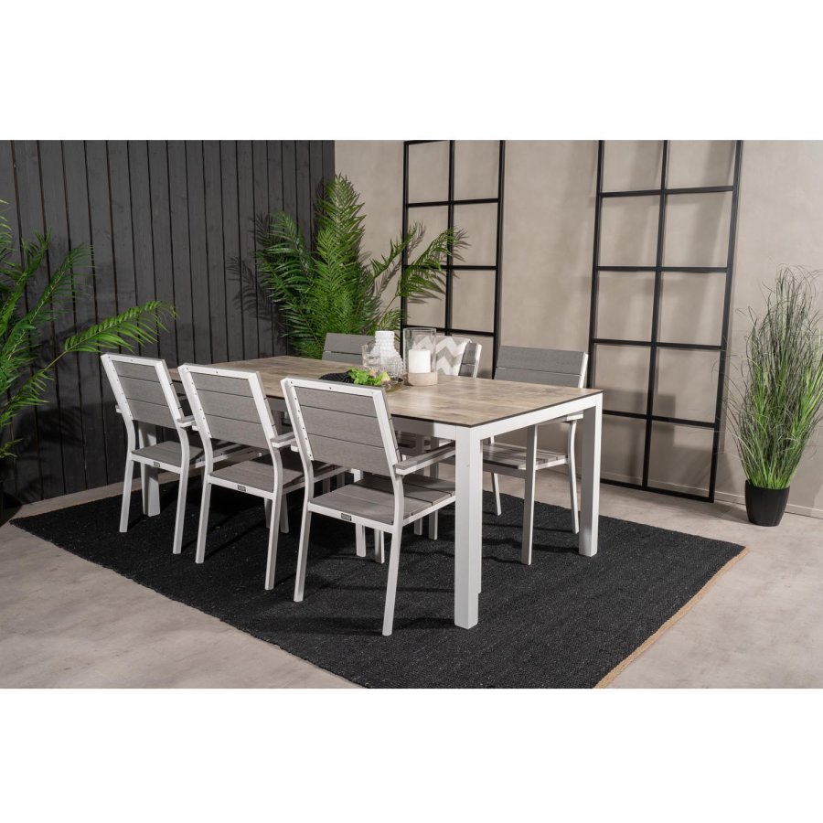 VENTURE DESIGN havest, m. Llama bord (205x100) og 6 Levels stole, m. armln - laminat/alu/aintwood