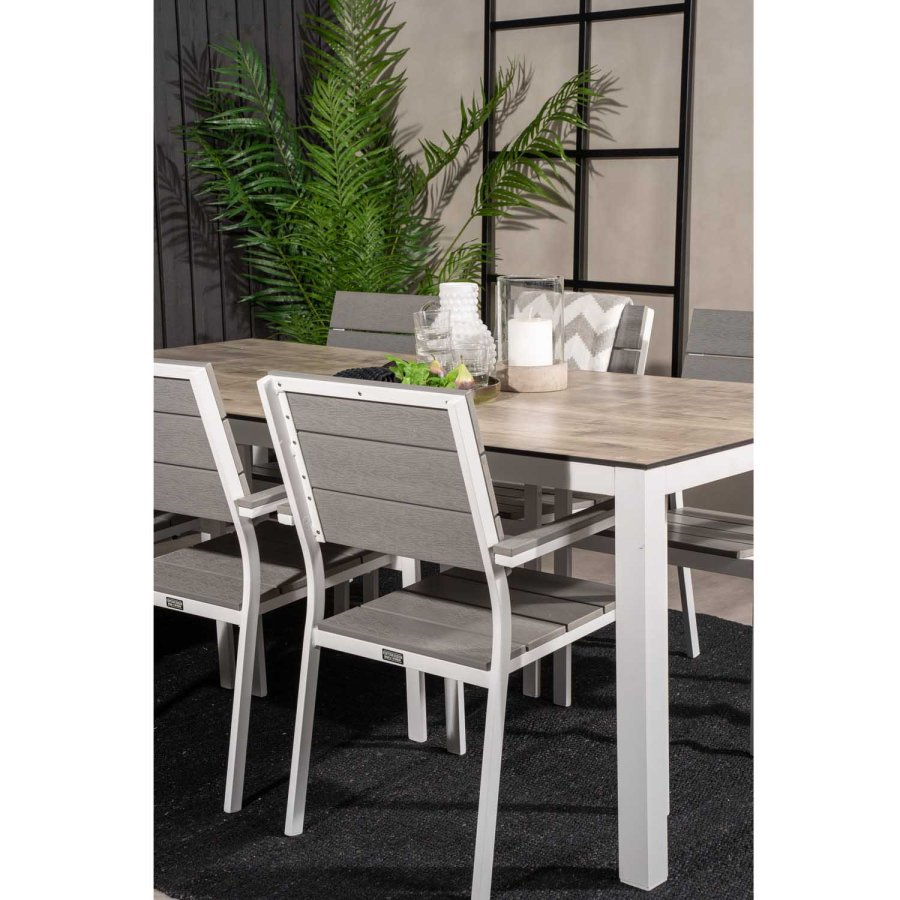 VENTURE DESIGN havest, m. Llama bord (205x100) og 6 Levels stole, m. armln - laminat/alu/aintwood