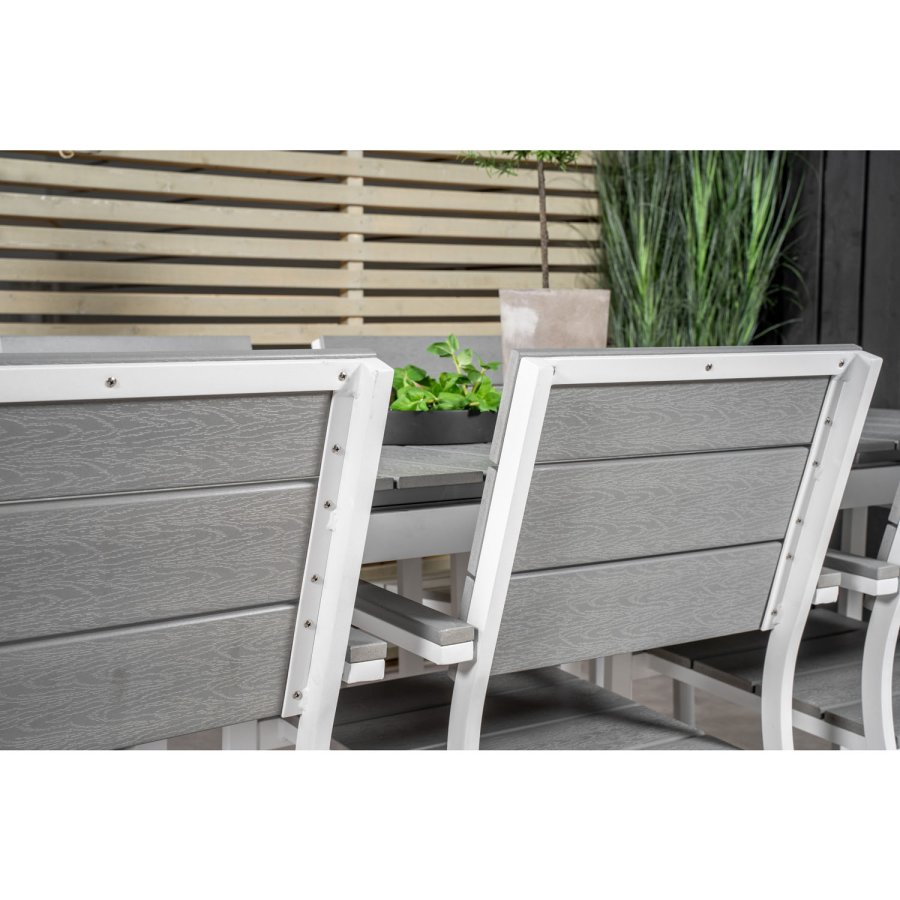 VENTURE DESIGN havest, m. Levels bord, m. udtrk og 6 Levels stole, m. armln - aintwood/alu 