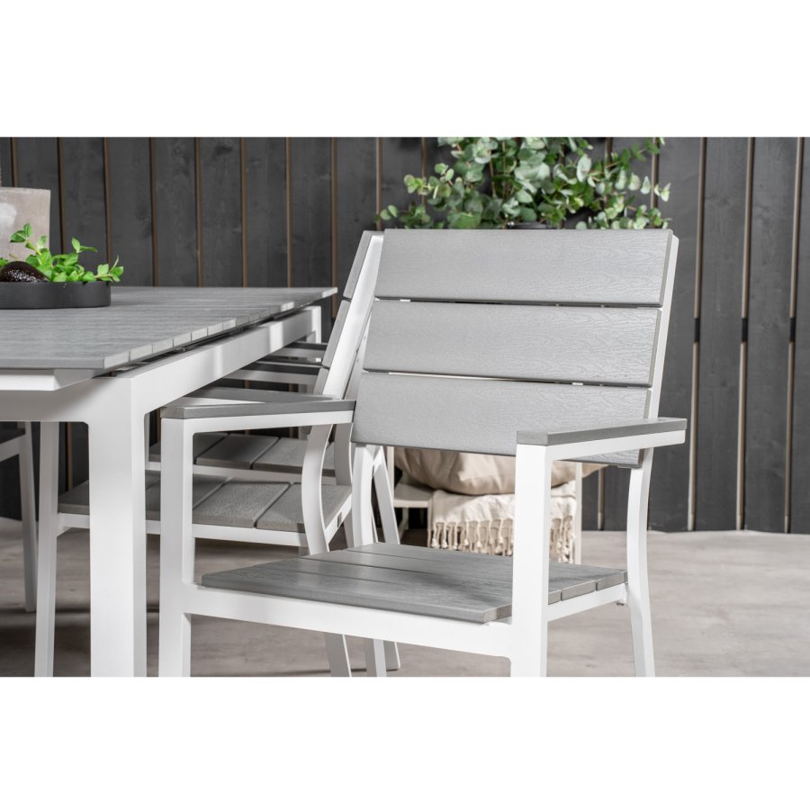 VENTURE DESIGN havest, m. Levels bord, m. udtrk og 6 Levels stole, m. armln - aintwood/alu 