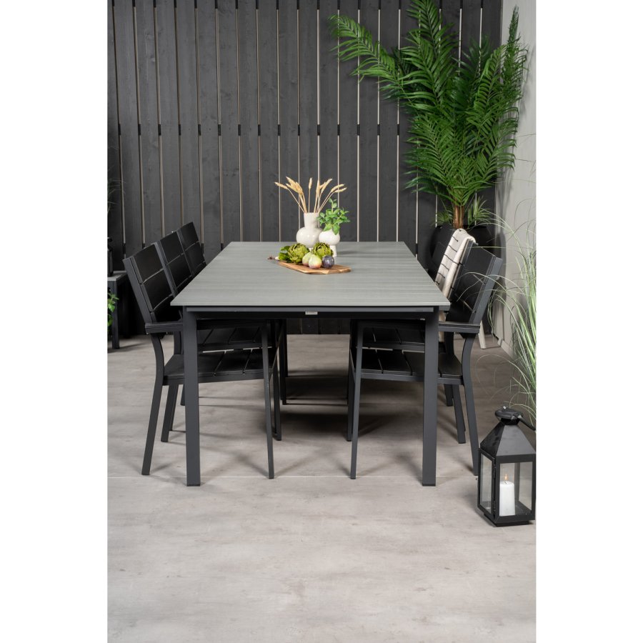 VENTURE DESIGN havest, m. Levels bord, m. udtrk og 6 Levels stole, m. armln - aintwood/alu