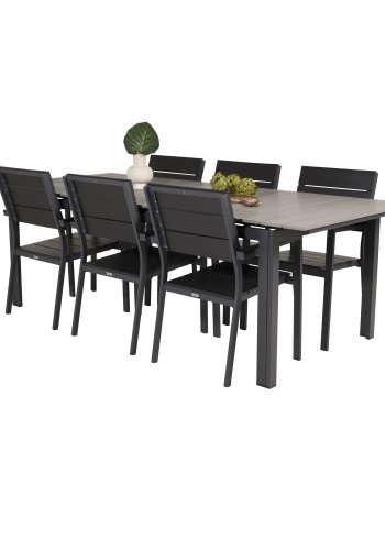 VENTURE DESIGN havest, m. Levels bord, m. udtrk og 6 Levels stole, m. armln - aintwood/alu