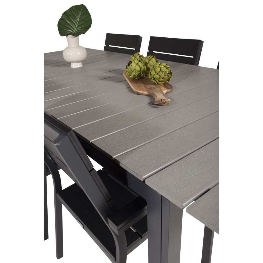 VENTURE DESIGN havest, m. Levels bord, m. udtrk og 6 Levels stole, m. armln - aintwood/alu