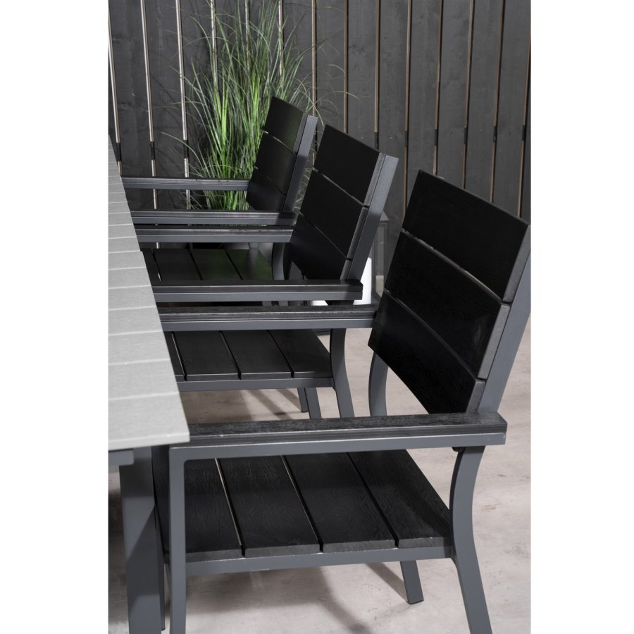 VENTURE DESIGN havest, m. Levels bord, m. udtrk og 6 Levels stole, m. armln - aintwood/alu 