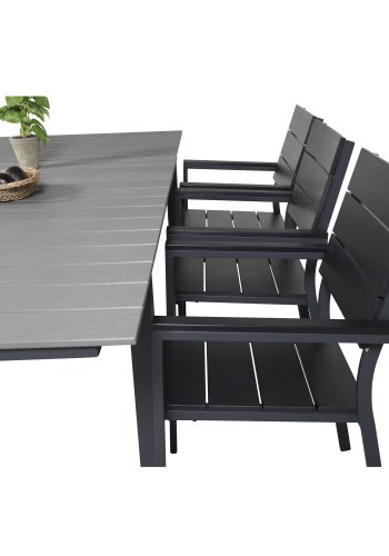 VENTURE DESIGN havest, m. Levels bord, m. udtrk og 6 Levels stole, m. armln - aintwood/alu 