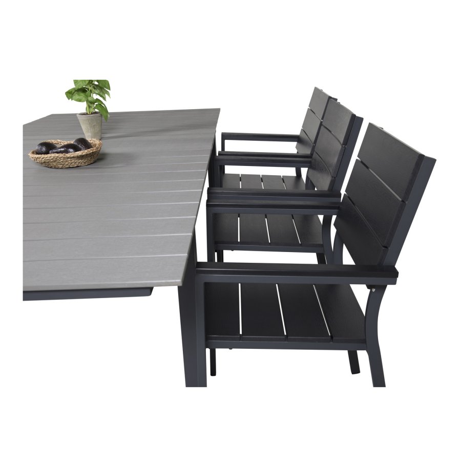 VENTURE DESIGN havest, m. Levels bord, m. udtrk og 6 Levels stole, m. armln - aintwood/alu 