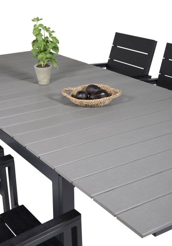 VENTURE DESIGN havest, m. Levels bord, m. udtrk og 6 Levels stole, m. armln - aintwood/alu 