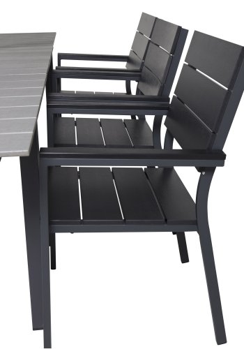 VENTURE DESIGN havest, m. Levels bord, m. udtrk og 6 Levels stole, m. armln - aintwood/alu 