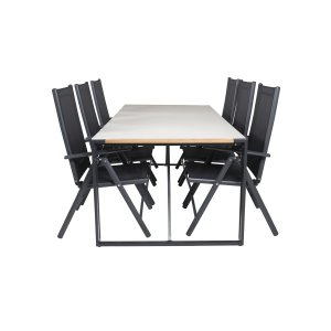 VENTURE DESIGN havest, m. Texas bord (200x100) og 6 Break 5:pos. stole - teak/alu/textilene