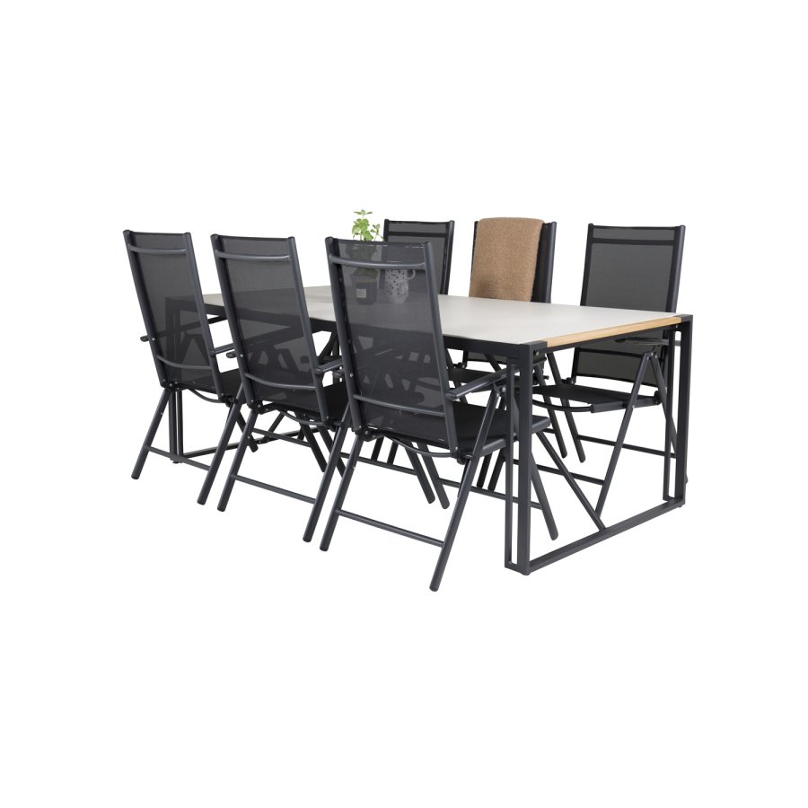 VENTURE DESIGN havest, m. Texas bord (200x100) og 6 Break 5:pos. stole - teak/alu/textilene