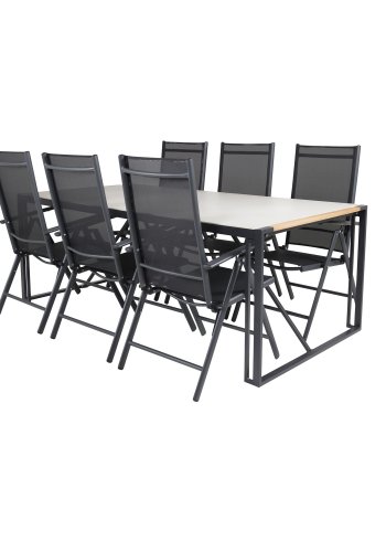 VENTURE DESIGN havest, m. Texas bord (200x100) og 6 Break 5:pos. stole - teak/alu/textilene