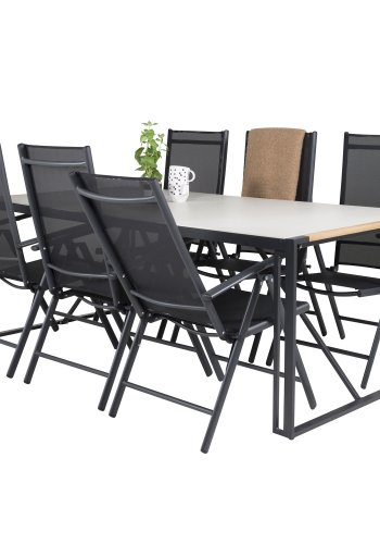 VENTURE DESIGN havest, m. Texas bord (200x100) og 6 Break 5:pos. stole - teak/alu/textilene