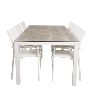 VENTURE DESIGN havest, m. Llama bord (205x100) og 6 Santorini stole, m. armln - laminat/alu