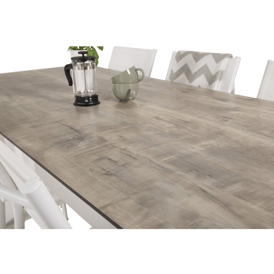 VENTURE DESIGN havest, m. Llama bord (205x100) og 6 Santorini stole, m. armln - laminat/alu