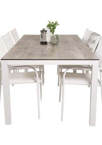 VENTURE DESIGN havest, m. Llama bord (205x100) og 6 Santorini stole, m. armln - laminat/alu