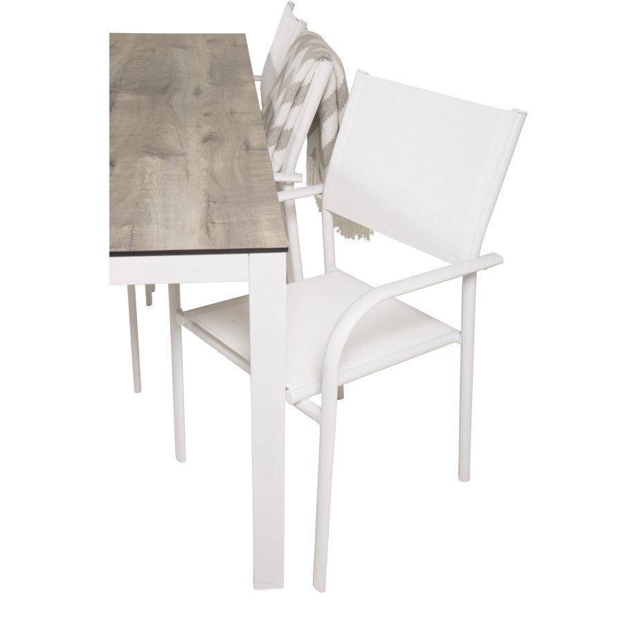 VENTURE DESIGN havest, m. Llama bord (205x100) og 6 Santorini stole, m. armln - laminat/alu