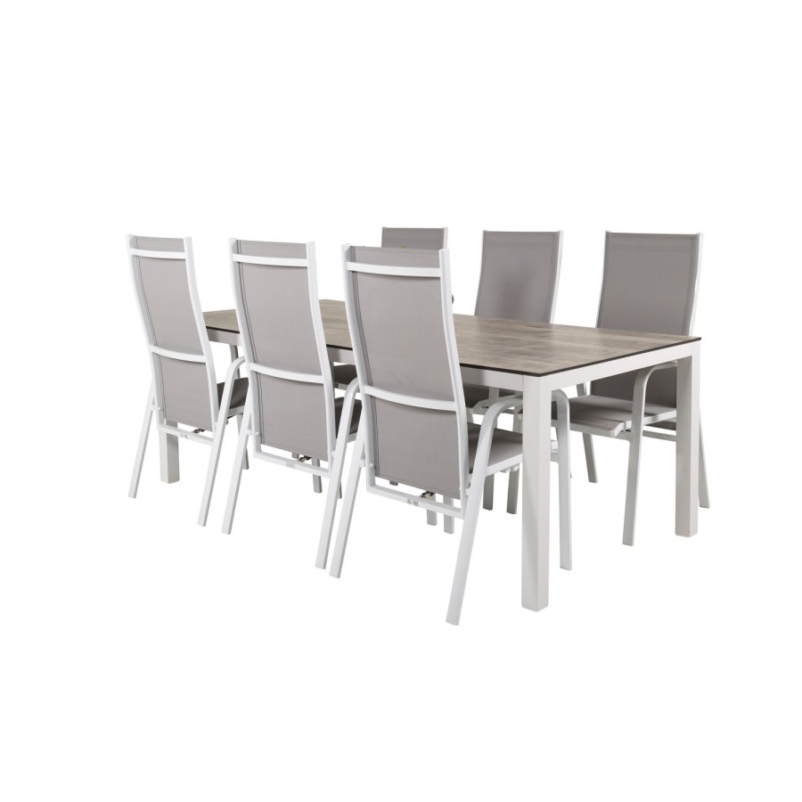 VENTURE DESIGN havest, m. Llama bord (205x100) og 6 Copacabana Recliner stole - laminat/alu