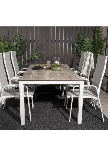 VENTURE DESIGN havest, m. Llama bord (205x100) og 6 Copacabana Recliner stole - laminat/alu