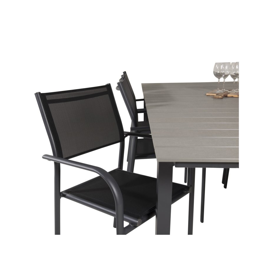 VENTURE DESIGN havest, m. Levels bord, m. udtrk og 6 Santorini stole, m. armln - aintwood/alu