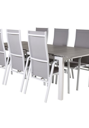 VENTURE DESIGN havest, m. Levels bord, m. udtrk og 6 Copacabana recliner stole - aintwood/alu 