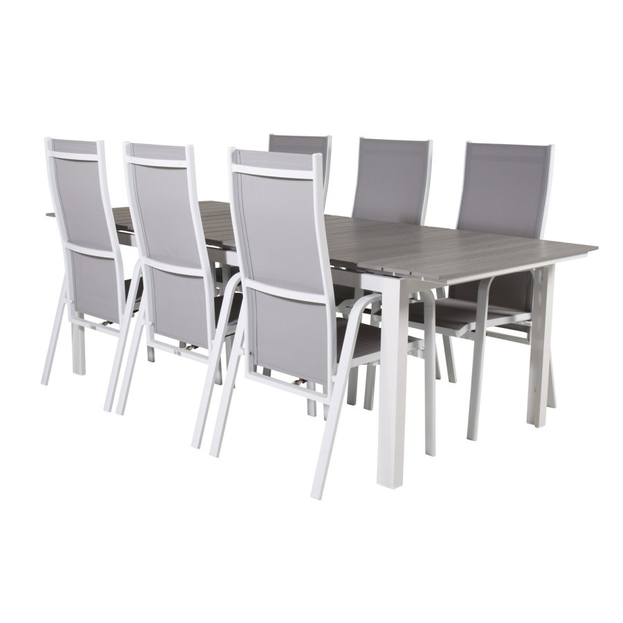 VENTURE DESIGN havest, m. Levels bord, m. udtrk og 6 Copacabana recliner stole - aintwood/alu 