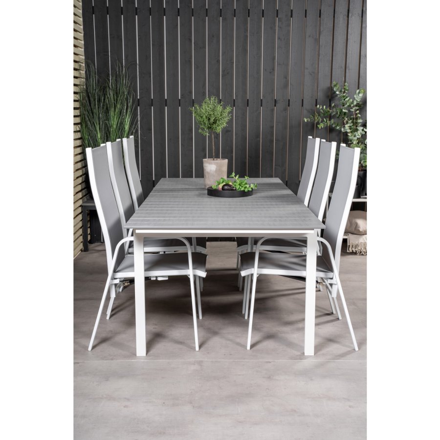 VENTURE DESIGN havest, m. Levels bord, m. udtrk og 6 Copacabana recliner stole - aintwood/alu 