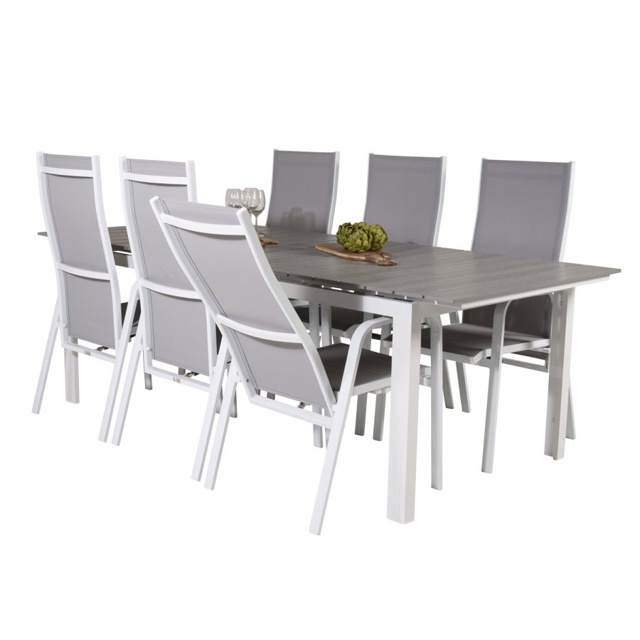 VENTURE DESIGN havest, m. Levels bord, m. udtrk og 6 Copacabana recliner stole - aintwood/alu 