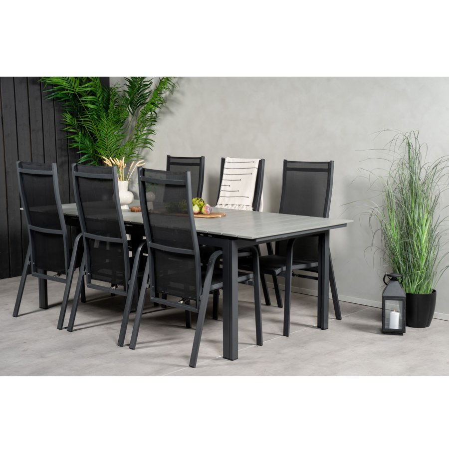 VENTURE DESIGN havest, m. Levels bord, m. udtrk og 6 Copacabana recliner stole - aintwood/alu