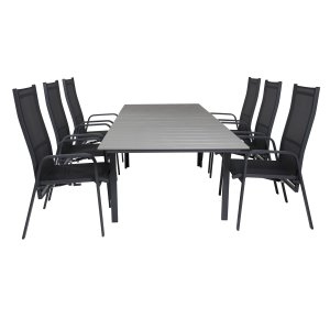 VENTURE DESIGN havest, m. Levels bord, m. udtrk og 6 Copacabana recliner stole - aintwood/alu 