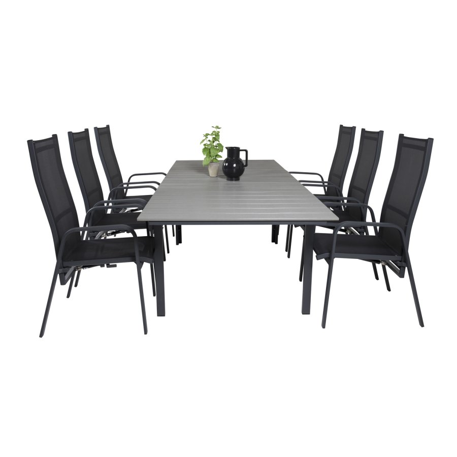 VENTURE DESIGN havest, m. Levels bord, m. udtrk og 6 Copacabana recliner stole - aintwood/alu 